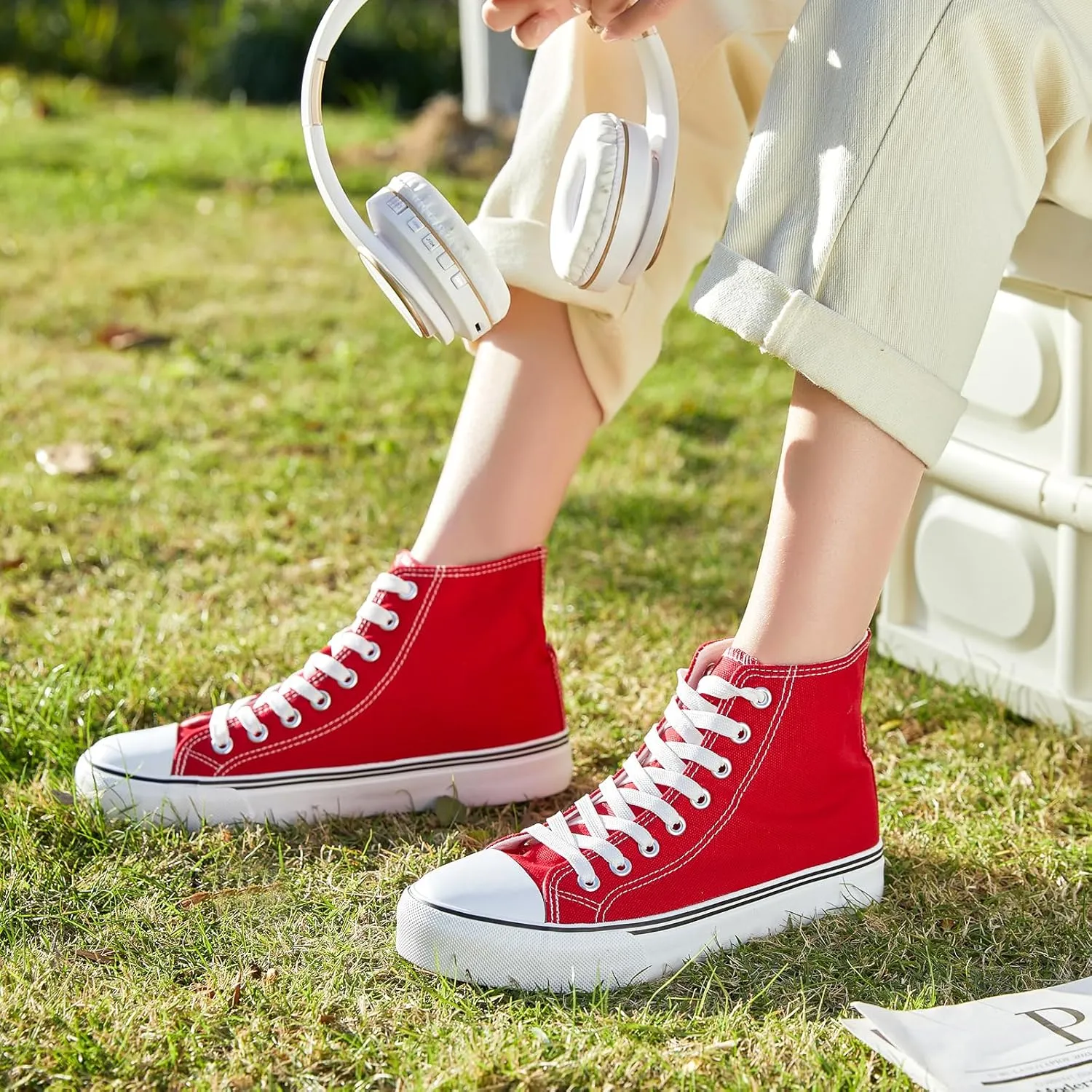 ZGR Womens High Top Canvas Sneakers,Lace-up Canvas Shoes,Casual Tennis Walking Shoes