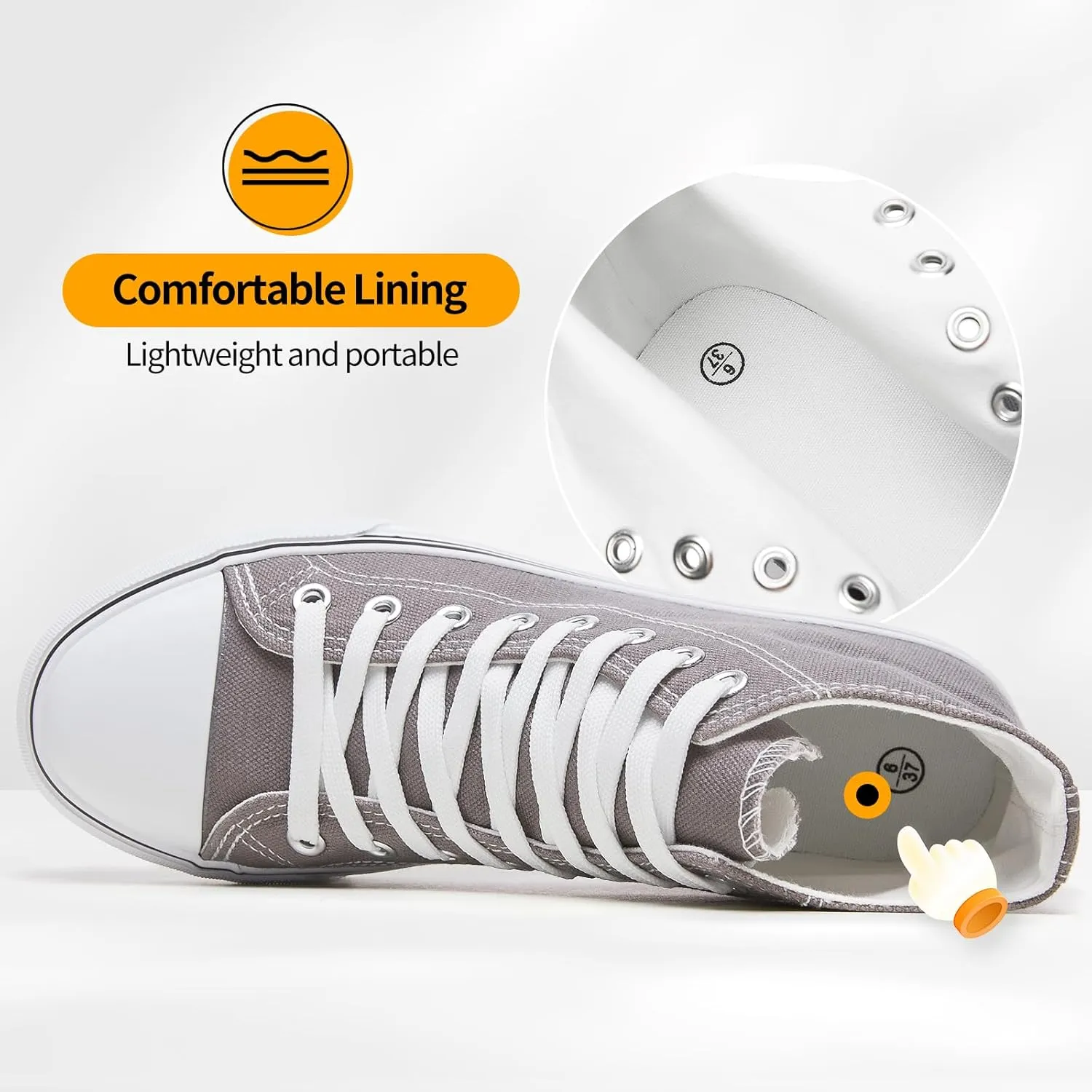 ZGR Womens High Top Canvas Sneakers,Lace-up Canvas Shoes,Casual Tennis Walking Shoes