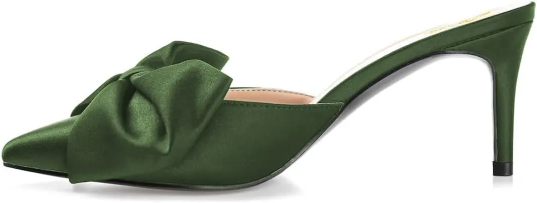 Zszszsu Women's Stiletto Heel Mules Closed Pointed Toe Bow Slide Sandals Elegant Backless Dress Wedding Party Shoes Size 4-16 US