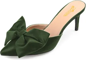 Zszszsu Women's Stiletto Heel Mules Closed Pointed Toe Bow Slide Sandals Elegant Backless Dress Wedding Party Shoes Size 4-16 US